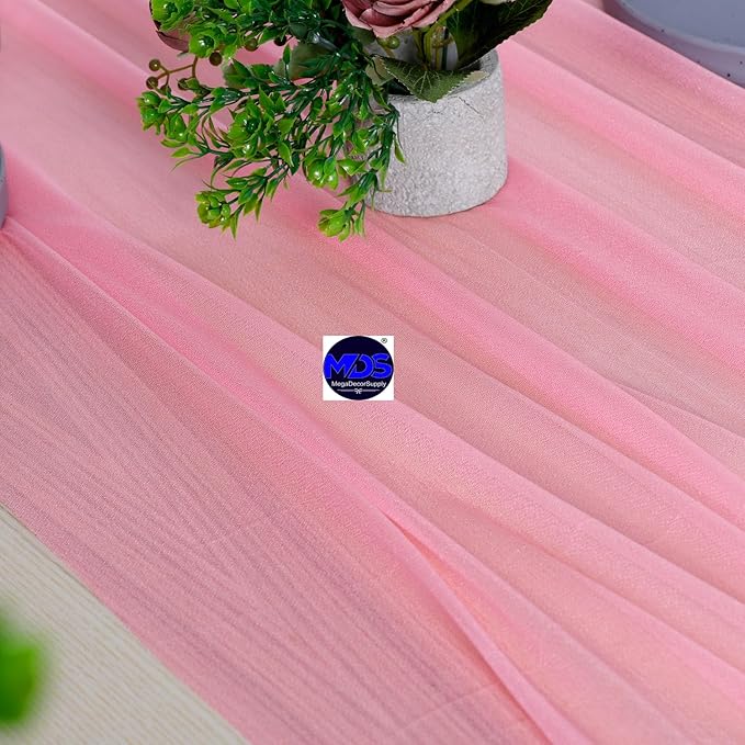 MDS Halloween Chiffon Table Runner - 5 Pack, 29 x 170 Inches, 14ft Each - Sheer Spooky Table Runners for Haunted House Parties, Trick-or-Treat Tables, Witchy Décor, Wedding & Events - Coral