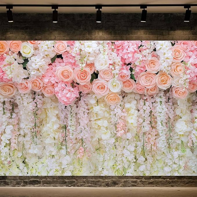 12x10ft Pink Rose Flower Wedding Photography Backdrop Spring Floral Photography Backdrop Valentine's Day Mother's Day Girl Birthday Baby Shower Wedding Bridal Party Banner Photo Booth Props Background