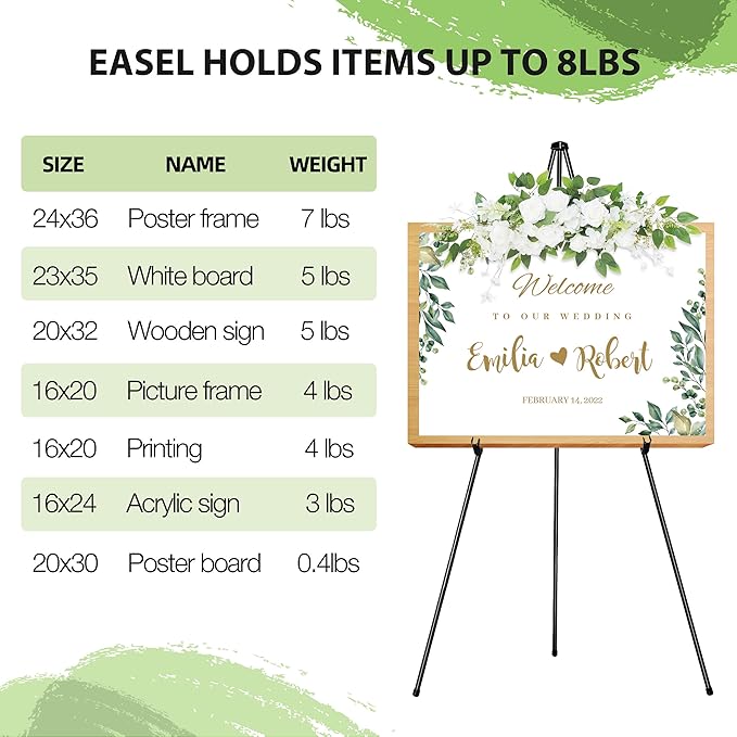 63" Display Easel Stand - 2Packs Art Easels for Wedding Sign Poster Stand Folding Floor Adjustable Metal Black Easel Instant Tripod Easel for Painting Wedding Welcome Sign Stand