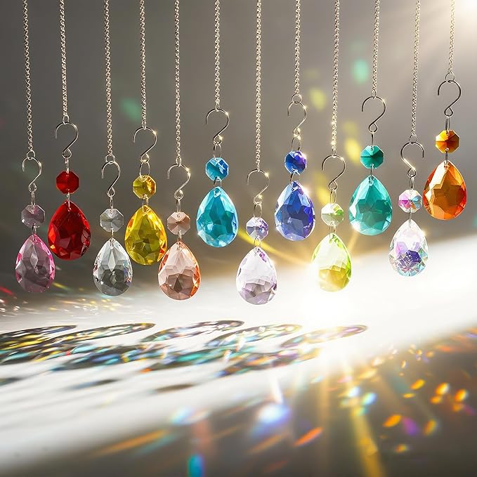 H&D HYALINE & DORA 3Inch Crystal Suncatcher Bauhinia Prisms Pendants 10Pcs Chandelier Crystals Replacement Hanging Sun Catcher Beads for DIY Arts Crafts Decor (Green)