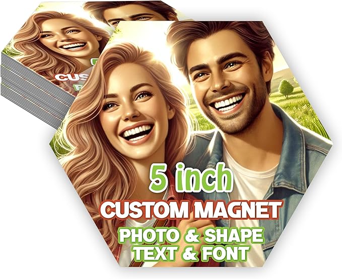 KETABAO – 5" Personalized Hexagon Magnetic Picture Magnets - Custom Refrigerator and Car Magnets for Decorations and Gifts