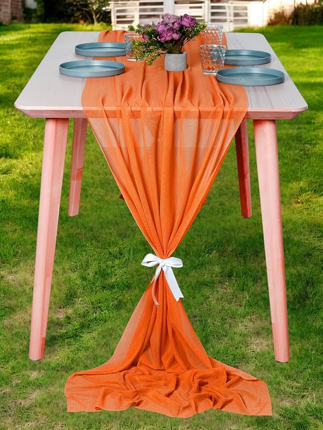 MDS Halloween Chiffon Table Runner - 12 Pack, 29 x 170 Inches, 14ft Each - Sheer Spooky Table Runners for Haunted House Parties, Trick-or-Treat Tables, Witchy Décor, Wedding & Events - Orange