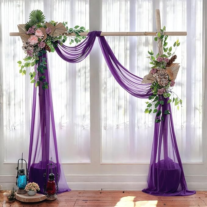 MDS Halloween Chiffon Draping Fabric - 2 Panel, 30" Wide x 50ft Long - Sheer Spooky Arbor & Canopy Drapery for Haunted House Backdrops, Party Ceilings, DIY Costumes & Themed Events - Cadbury Purple