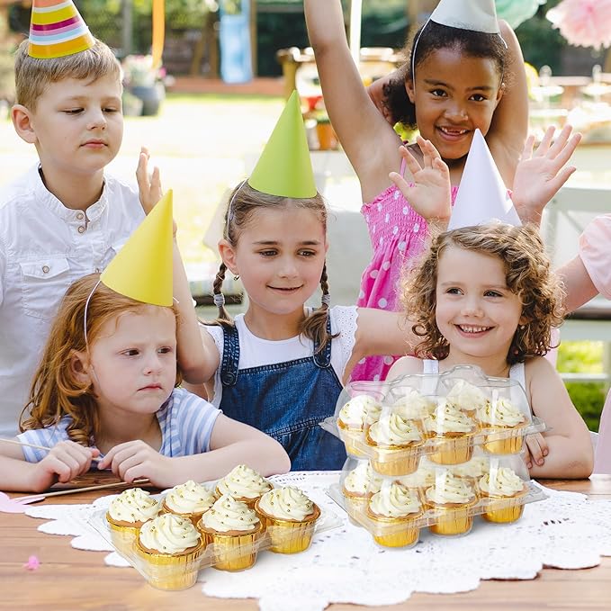 LotFancy Cupcake Containers 6 Count, 10 Sets, Clear Plastic Cupcake Boxes, Disposable Cupcake Carriers with Detachable Tall Dome Lid, BPA Free, Standard Size