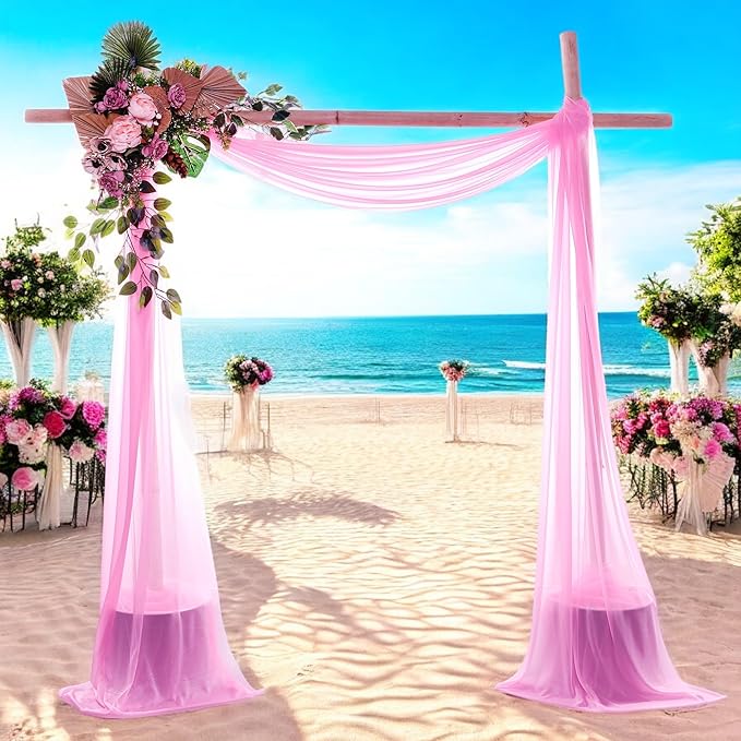 MDS Halloween Chiffon Draping Fabric - 2 Panel, 30" Wide x 75ft Long - Sheer Spooky Arbor & Canopy Drapery for Haunted House Backdrops, Party Ceilings, DIY Costumes & Themed Events - Bubblegum Pink
