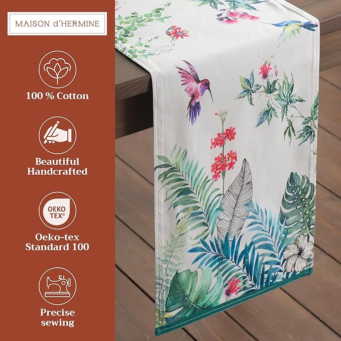 Maison d' Hermine Table Runner 100% Cotton Double Layer Table Runners 108 inches Long Decorative for Kitchen Dining Party Baby Shower Wedding Bridal Shower Spring Summer (Tropiques, 14.50" x 108")