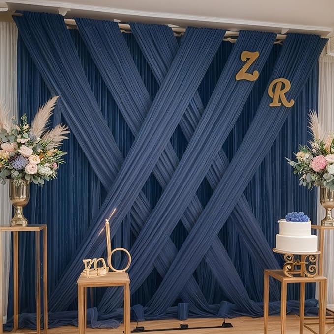 40×12ft Navy Blue Wrinkle Free Backdrop Curtain for Wedding Parties, 8 Panels 5×12ft Long Soft Silky Polyester Backdrop Drapes Photo Back Drop Curtains for Birthday Photography Background Cloth