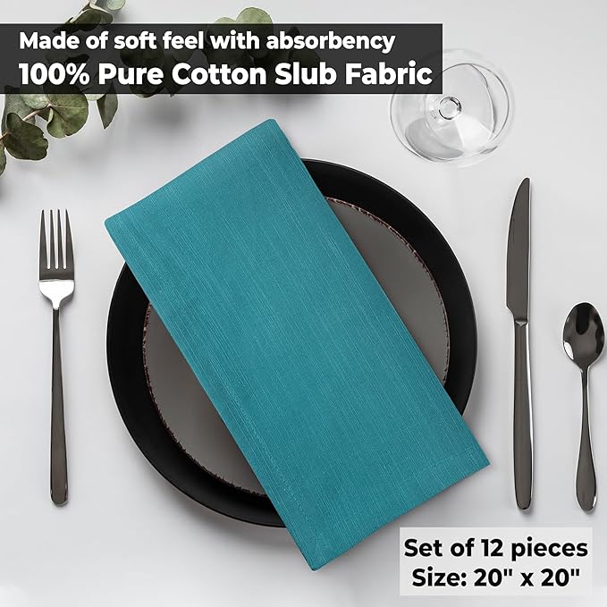 Urban Villa Christmas Dinner Napkins 20’’x20’’ Over Sized Set of 12 Turquise Color Cloth Napkins 100% Cotton Slub Thanks Giving Cloth Napkins Premium Hotel Quality Everyday use Soft Dinner Napkins
