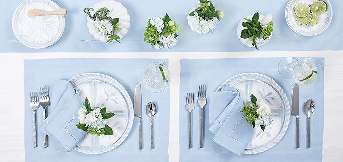 Solino Home Linen Sky Blue Table Runner 72 Inches Long - 100% Pure Linen Hemstitch Table Runner 14 x 72 Inch for Dresser, Dining, Holiday - Classic Hemstitch
