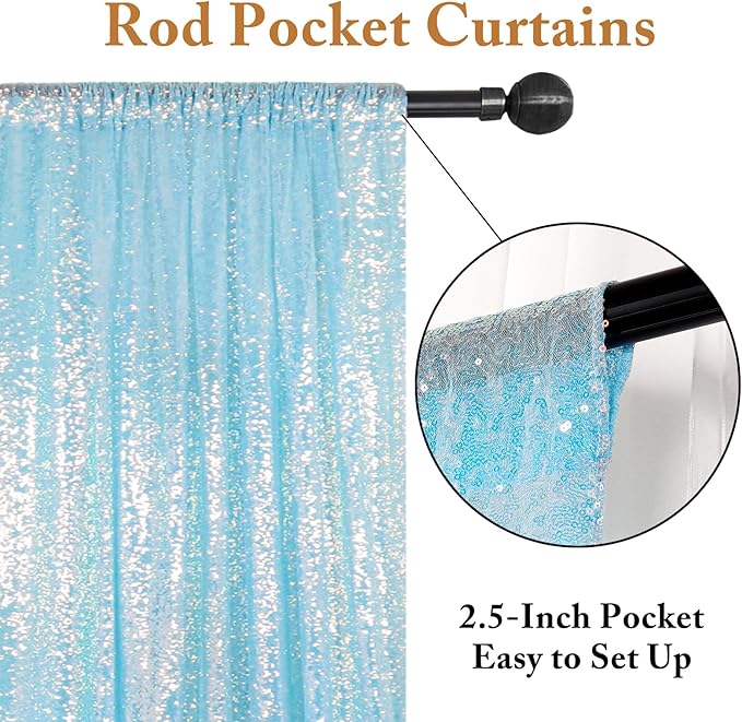 ShinyBeauty Sparkle Sequin Backdrop 4FTx7FT - Iridescent Aqua Mermaid Fabric for Wedding Birthday TikTok Studio, Baby Shower Photography Background