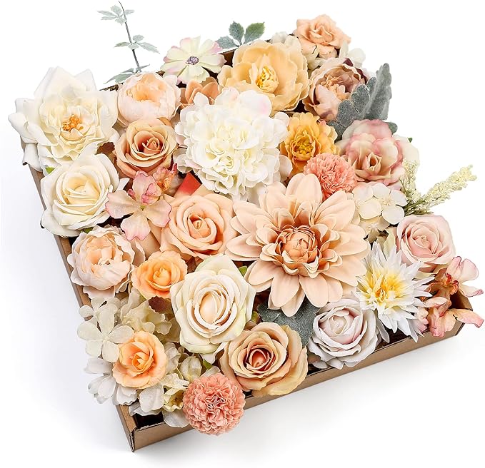 Serra Flora Artificial Flowers Rose 32pcs Silk Mix Peony Daisy Hydrangea Fake Flowers for DIY Wedding Bouquets Combo Centerpieces Arrangements Party Bridal Baby Shower Home Decorations