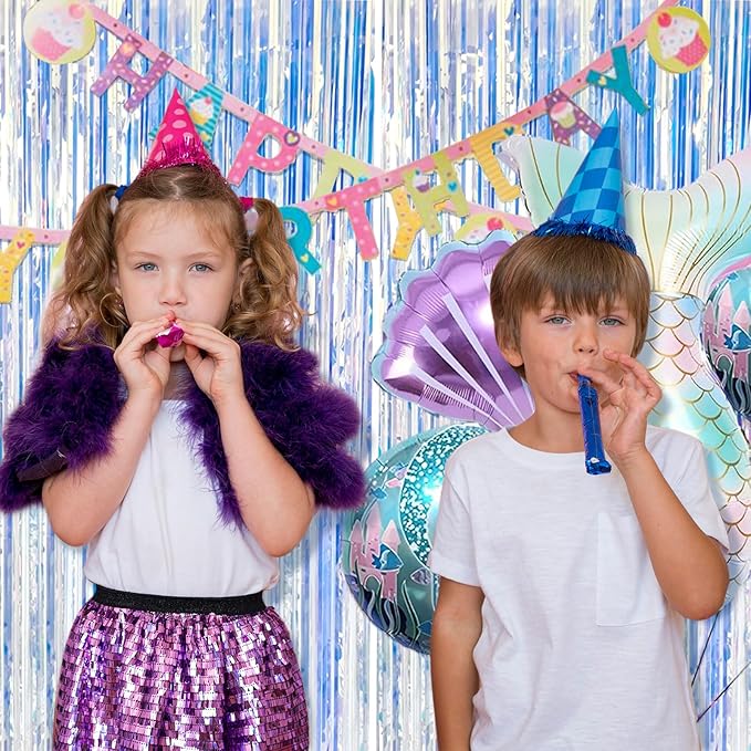 5 Pack Foil Curtain Backdrop Iridescent Metallic Tinsel Foil Fringe Curtains Photo Booth Props for Birthday Wedding Engagement Baby Shower Bachelorette Christmas Holiday Celebration Party Decorations