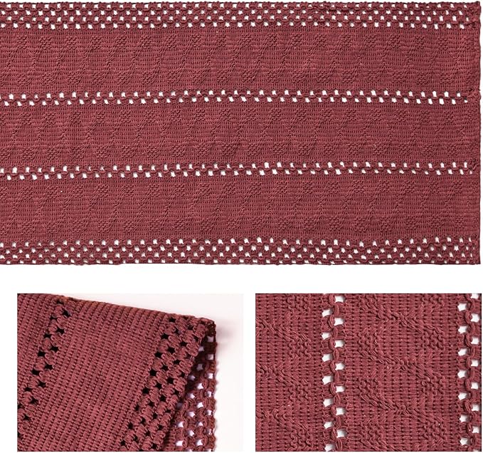 Artoid Mode Red Farmhouse Woven Rustic Hollow Table Runner, Seasonal Holiday Hollow Kitchen Dining Table Decoration for Home Party Decor 12x60 Inch