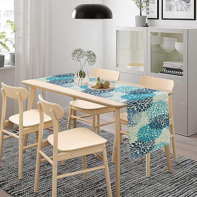 Floral Table Runner,Blue Flowers Print Spring Summer Table Cloth Kitchen Dining Table Home Party Decoration 13x72 Inch