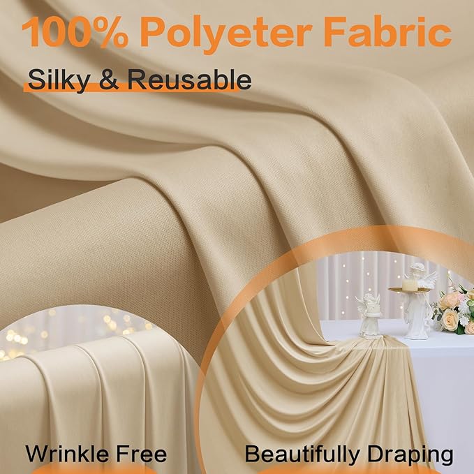 20×14 ft Wrinkle Free Beige Backdrop Curtain for Weddings Parties, 4 Panels 14ft Silky Polyester Wedding Drapes Backdrop Photo Back Drop Cloth for Birthday Baby Shower Photography Backgrounds