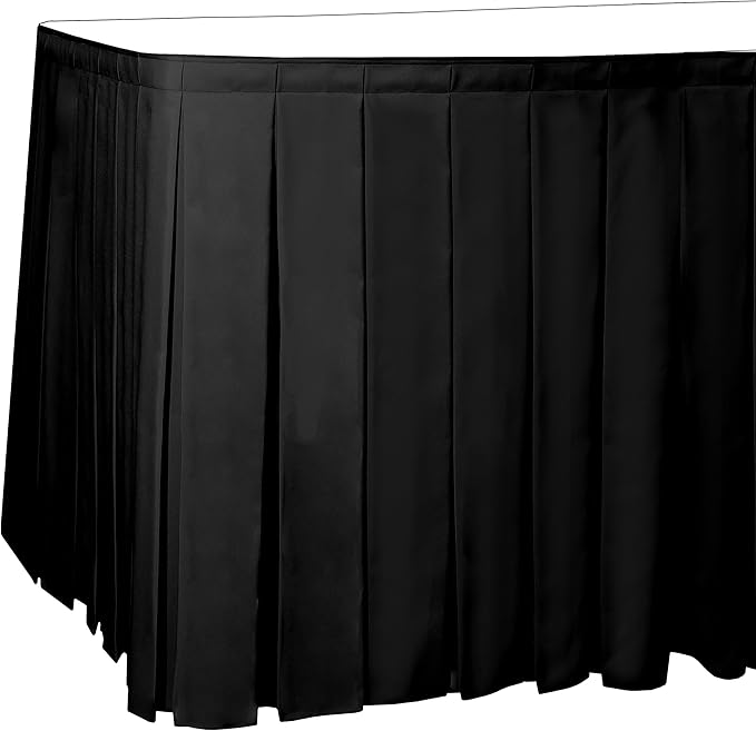Ultimate Textile Pleat Polyester Fabric Table Skirt - Machine Washable Flame Resistant with Clips for Events, Weddings & Trade Shows, Cut & Sewn in Paterson, NJ - Black, 17' Box Pleat