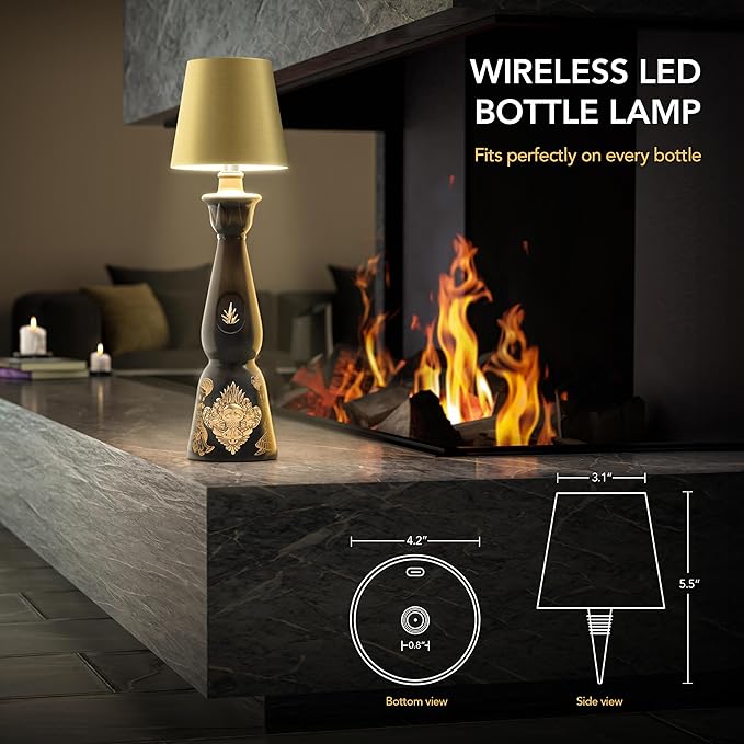 Wireless LED Bottle Lamp - 100% Waterproof, Adjustable Brightness & Light Temperature 3000-6000K, Rechargeable (Mat Gold)