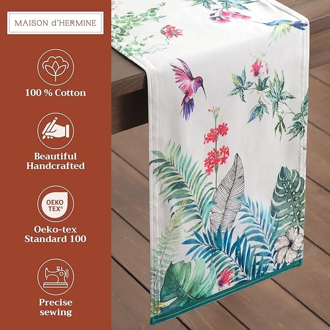 Maison d' Hermine Table Runner 100% Cotton Single Layer Table Runners 72 inches Long Decorative for Home Kitchen Dining Party Baby Shower Wedding Bridal Shower Spring Summer (Tropiques, 14.50" x 72")