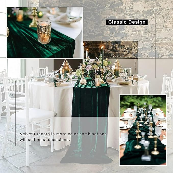 Velvet Table Runner, 5 Pack Luxurious Wedding Reception Decorations Soft Velvet Fabric Table Linen Overlay for Party (20 x 120 inch, Navy)