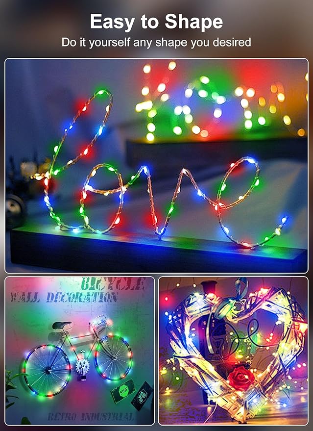 Minetom 66Ft 200 LED Outdoor String Lights, Fairy Lights Battery Operated with Remote, Waterproof, for Bedroom Dorm Patio Tapestry Backyard Garden Party Indoor Christmas Decoration, Multicolor
