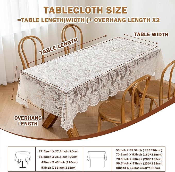 Lace Embroidered Tablecloth. Square Lace Vintage Tablecloth Dustproof Table Protector for Kitchen Dining Room Party Banquet Home Picnic Wedding Decoration (Creamy White 35.5×35.5 inch)