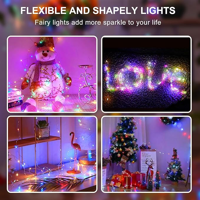 Aogist 50 Pack Fairy Lights 3 Modes 7ft 20 LED Waterproof,Battery Operated Silver Wire Firefly Starry Moon Mini String Lights for Mason Jars Christmas DIY Crafts Wedding Party Bedroom,Multicolor
