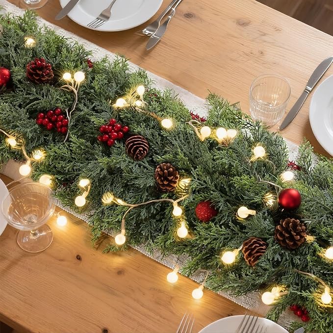 Christmas Cedar Garland - 6ft Artificial Cedar Garland Faux Lush Green Fake Pine Needles for Fireplace,Table,Window,Stairs,Mante,Holiday Indoor Outdoor Xmas Decor(1PCS)