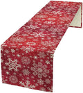 Snowflakes Christmas Table Runner, Winter Holiday Red Table Cloth Kitchen Dining Table Decoration for Home Party Decor 13x108 Inch