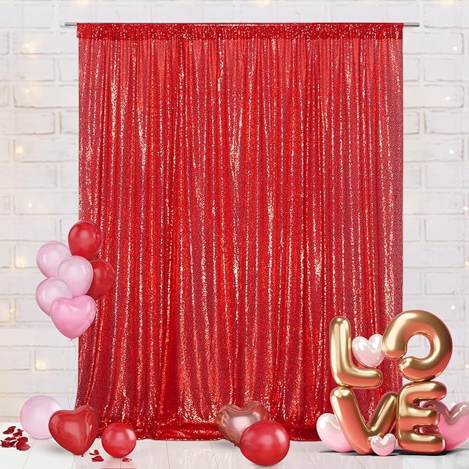 Eternal Beauty Red Sequin Backdrop, 20x10 Ft Glitter Background Curtains for Christmas Shimmer Photography Party Wedding Birthday Back Drop Decor
