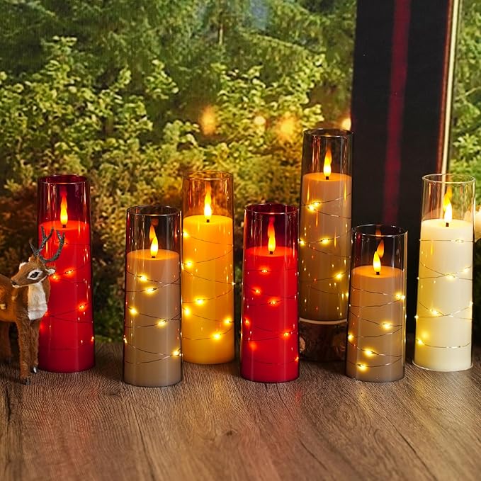 Flameless Candles with Embedded Star String - Battery Operated LED Candles, with Remote,12 Ivory Flickering Candles for Christmas, Weddings, Home Decor & Party,(D 2.3"×H 5" 6" 7")
