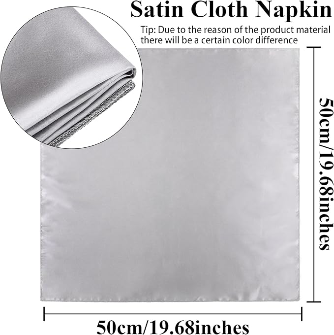 Aneco 12 Pieces Satin Napkin Square 20 x 20 Inches Dinner Napkins Weddings Party Napkin Soft Table Napkins for Romantic Weddings Party Dinner Decoration (Grey)