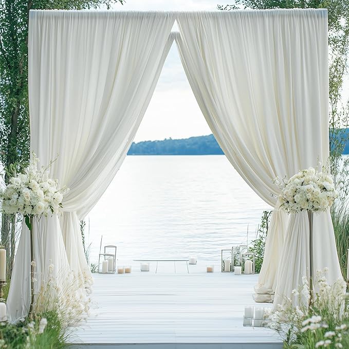 40×14ft Wrinkle Free Ivory Backdrop Curtain, Soft Silky Easy to Drape Cream Wedding Drapes for Backdrop, 8 Panels 5×14ft Photo Backdrop Curtains for Parties Birthday Photography Background Cloth