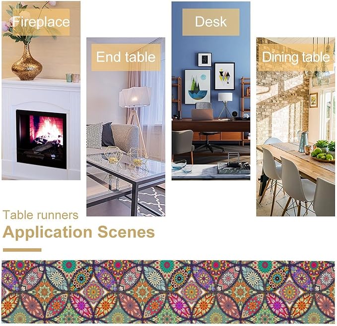Boho Floral Table Runner,Colorful Flower Retro Bohemian Table Cloth Kitchen Dining Table Home Party Decoration 13x36 Inch