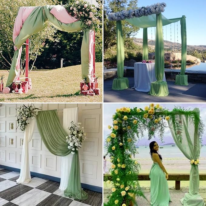 4 Panels Wedding Arch Draping Fabric 28"x 20Ft Chiffon Wedding Arch Drape Chiffon Fabric Drape Sheer Backdrop Curtain for Nuptials Party Ceremony Birthday Reception Backdropn Ceiling Decor(Sage Green)
