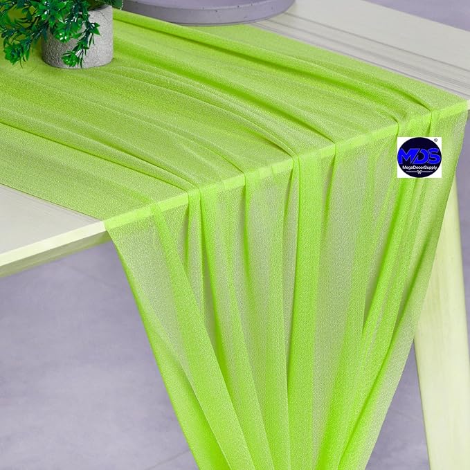 MDS Halloween Chiffon Table Runner - 1 Pack, 29 x 170 Inches, 14ft Each - Sheer Spooky Table Runners for Haunted House Parties, Trick-or-Treat Tables, Witchy Décor, Wedding & Events - Parrot Green