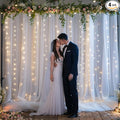 gogoparti 20x8ft White Tulle Backdrop Curtains with Lights for Party Wedding Baby Shower, Sheer Drape Backdrop Curtains for Birthday Party Photo Booth Background Decoration