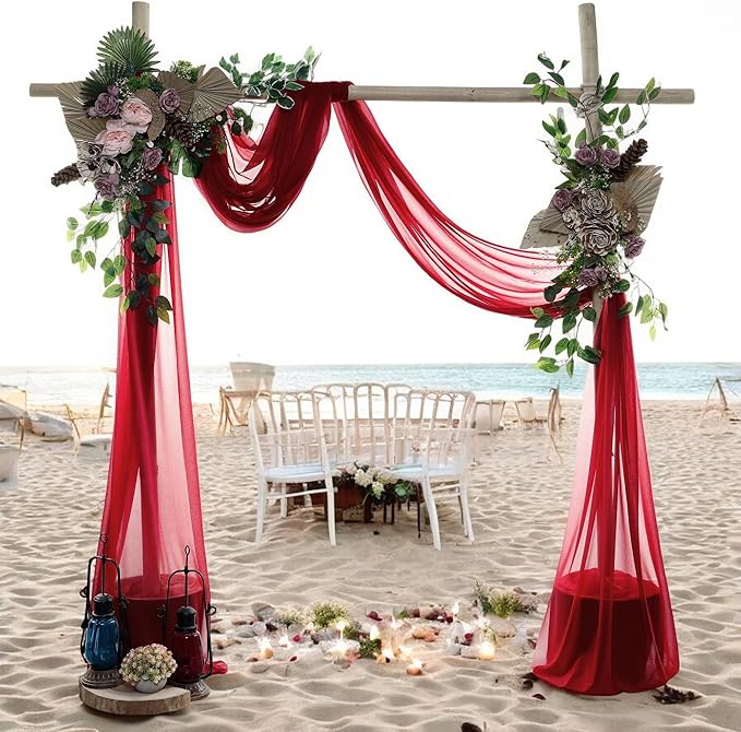 MDS Halloween Chiffon Draping Fabric - 2 Panel, 30" Wide x 20ft Long - Sheer Spooky Arbor & Canopy Drapery for Haunted House Backdrops, Party Ceilings, DIY Costumes & Themed Events - Apple Red