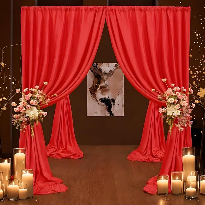 40ft x 10ft Thick Red Backdrop Curtains for Parties, 8 Panels 5ft x 10ft Non See Through Red Polyester Wedding Drapes Photo Backdrop for Birthday Party Graudation Photography Home Decor