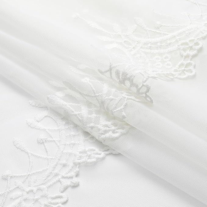 VISIONTEX White Sheer Voile Curtains, Decorative White Embossed European Rod Pocket Window Drapes for Home Kitchen, Living Room and Bedroom 54 x 63 Inch, Set of 2 Curtain Panels