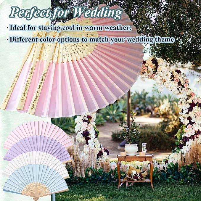 25 Sets Personalized Pink Hand Fans, Custom Engraved Folding Fans for Wedding Guests, Bamboo Folded Handheld Fan Wedding Fan Bridal Dancing Props Party Favors Bridal Shower Gifts