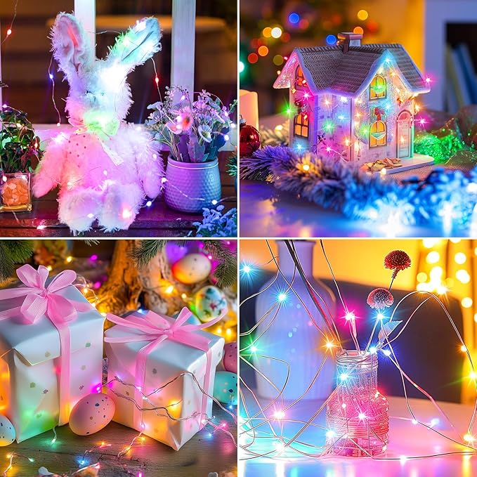 Minetom 12 Pack Pastel Fairy Lights Battery Operated String Lights - 7ft 20 LED Waterproof Short Micro Firefly Lights for Easter Day Decor, DIY Craft, Wedding Table Centerpieces, Flowers