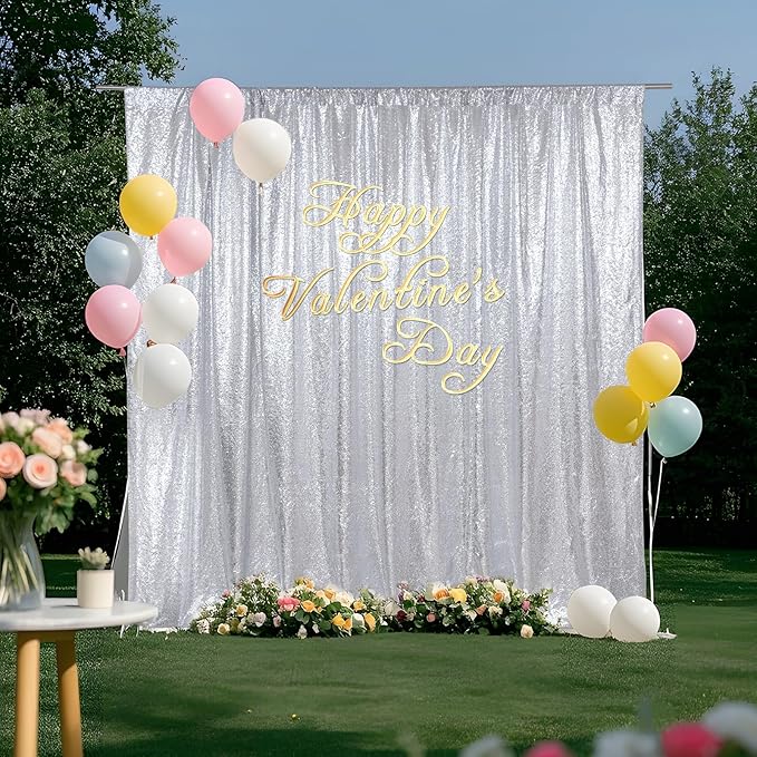 SquarePie Sequin Backdrop Not See Through Thick Background Glitter Curtain Party 6FT x 6FT Silver