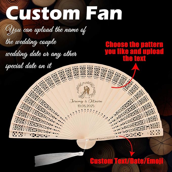 50 PCS Custom Fans Personalized Folding Fans for Line Dancing Wooden Hand Fan Wedding Favors Bulk Fans for Guests Party Event Use (Style03)