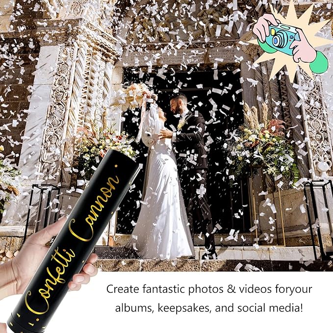 6 Pack White Confetti Poppers, 12 Inch Confetti Cannon Party Poppers Shooters for Gender Reveal, Birthday, Wedding, Graduation, Anniversary, Parties, Christmas, New Year's Eve