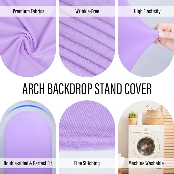 LEBENGURU Upgraded 5FT Wedding Arch Cover, Purple Spandex Fitted Arch Backdrop Cover, Round Top Chiara Stand Covers for Birthday Party Baby Shower Banquet Balloon Décor