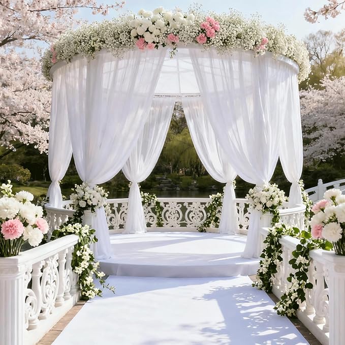 Wedding Arch Draping Fabric 29" x 18 FT White Sheer Chiffon Outdoor Curtain Drapes for Wedding Birthday Party Ceremony Decor(2 Panels, White)