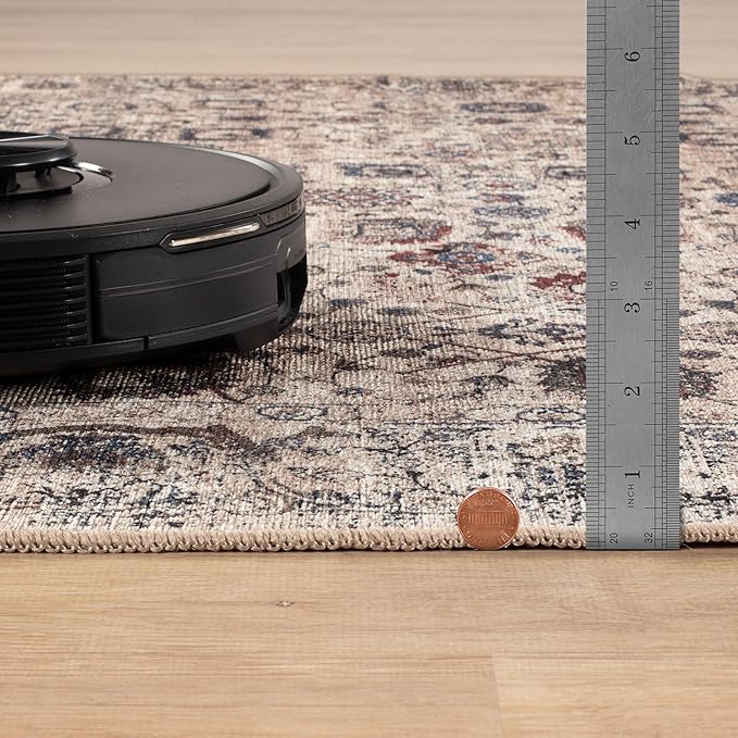 Bloom Rugs Washable Non-Slip 12 ft Runner - Light Tan/Blue Traditional Oriental Runner for Entryway, Hallway, Bathroom, and Kitchen - Exact Size: 2.5' x 12'