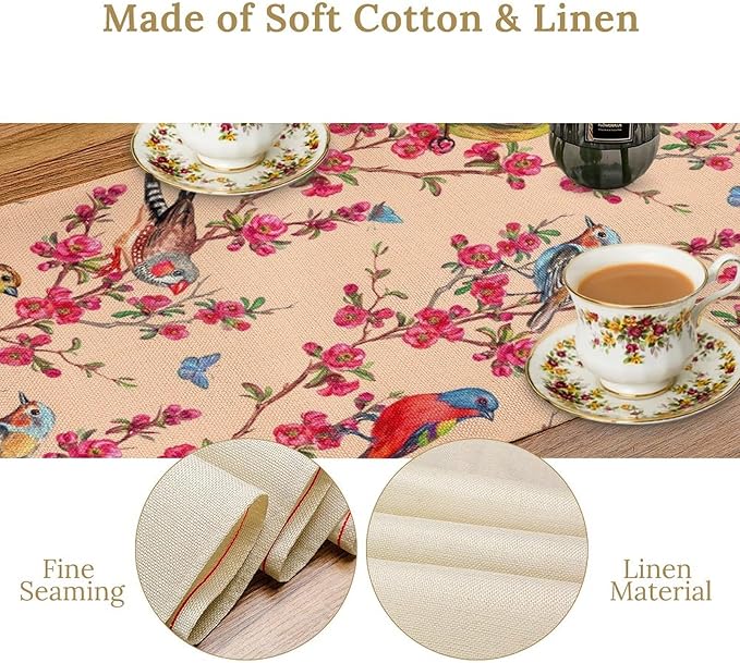 Floral Butterfly Table Runner Seasonal Spring Flower Bird Table Decoration Table Runner for Home Party Decoration 13x120 Inch
