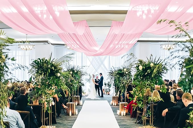 6 Panels Pink Ceiling Drapes for Wedding, 5ftx10ft Ceiling Drapes Cheesecloth Sheer Fabric Curtain Wedding Arch Draping Fabric Romantic Ceilings Decorations for Weddings Party Ceremony Stage