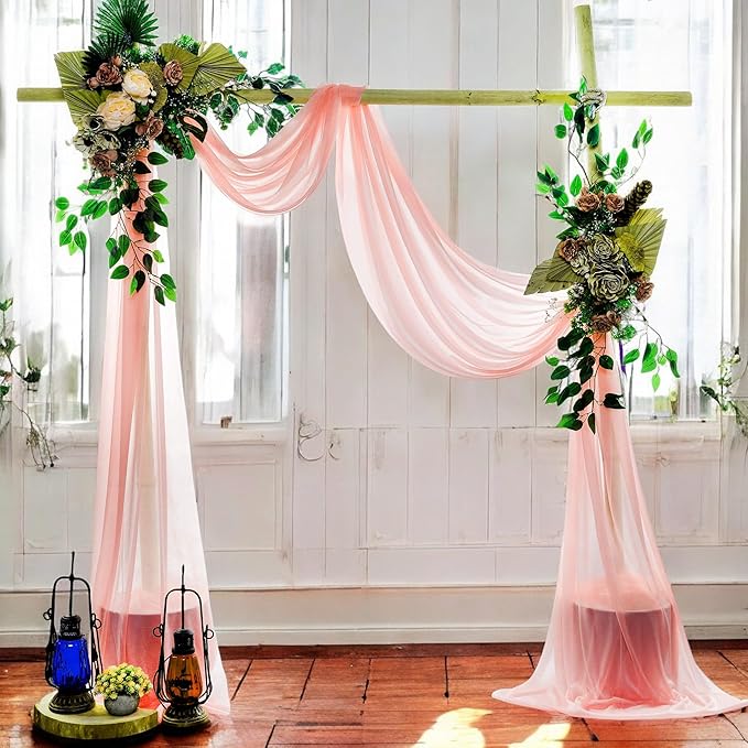 MDS Halloween Chiffon Draping Fabric - 2 Panel, 30" Wide x 50ft Long - Sheer Spooky Arbor & Canopy Drapery for Haunted House Backdrops, Party Ceilings, DIY Costumes & Themed Events - Peach